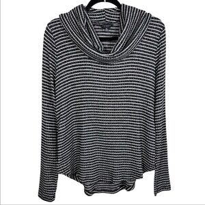 Lucky Brand Light Layer Transition Sweater Cowl Neck Striped Black White Small